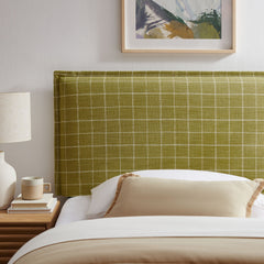 Camille Artichoke Windowpane Check Checkered Linen Blend Twin Size Headboard - Ornate Home