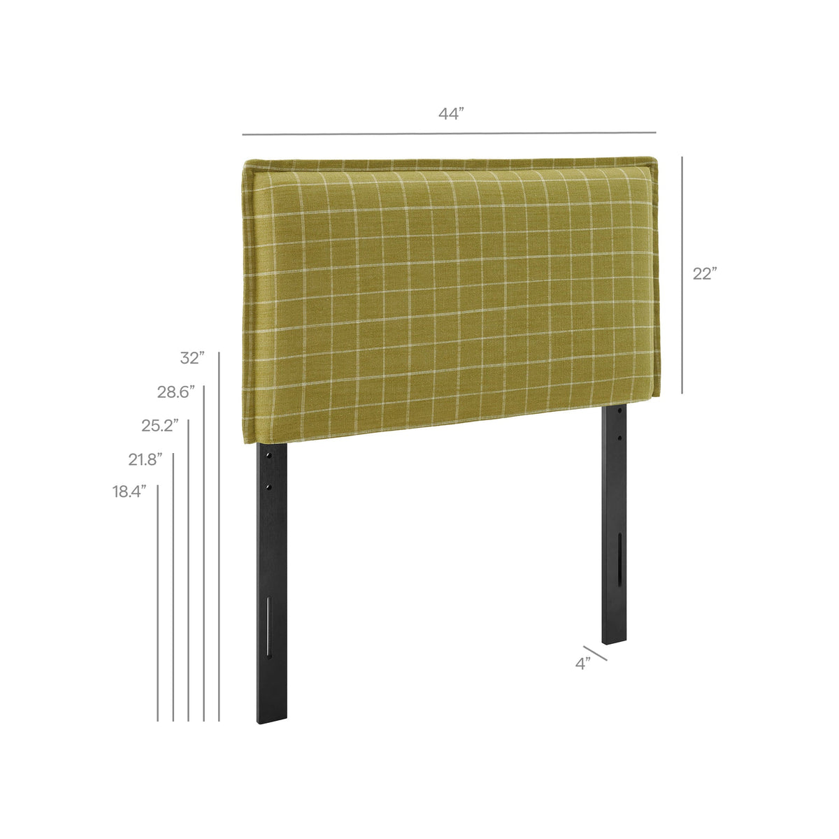 Camille Artichoke Windowpane Check Checkered Linen Blend Twin Size Headboard - Ornate Home