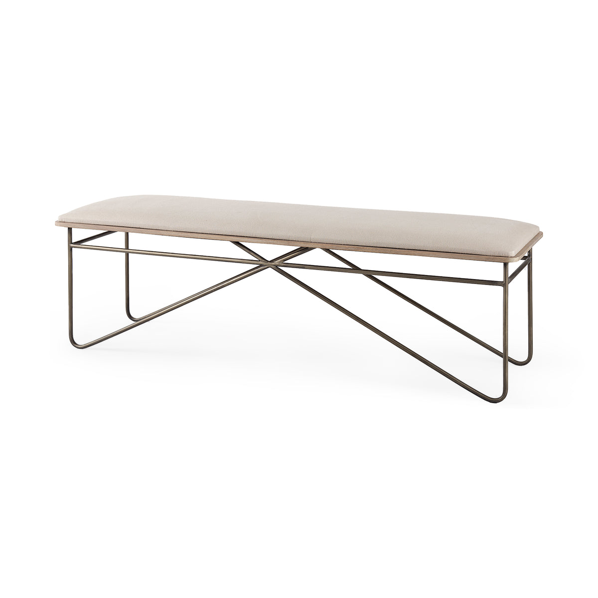 Camille Cream Fabric Seat with Metal Frame Bench