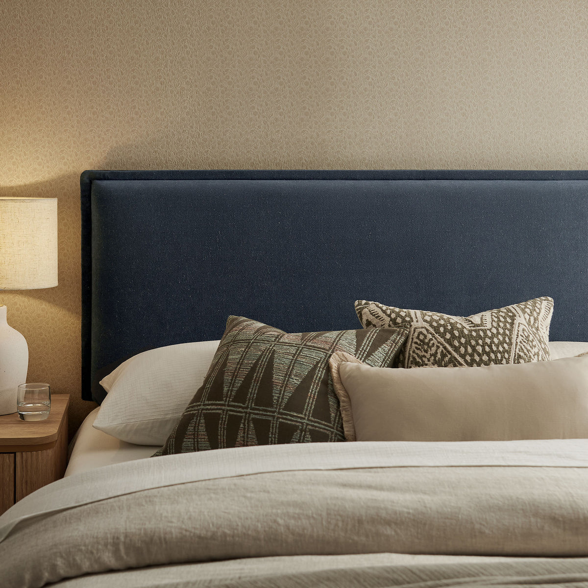 Camille Denim Upholstered Linen Blend Full Size Headboard - Ornate Home