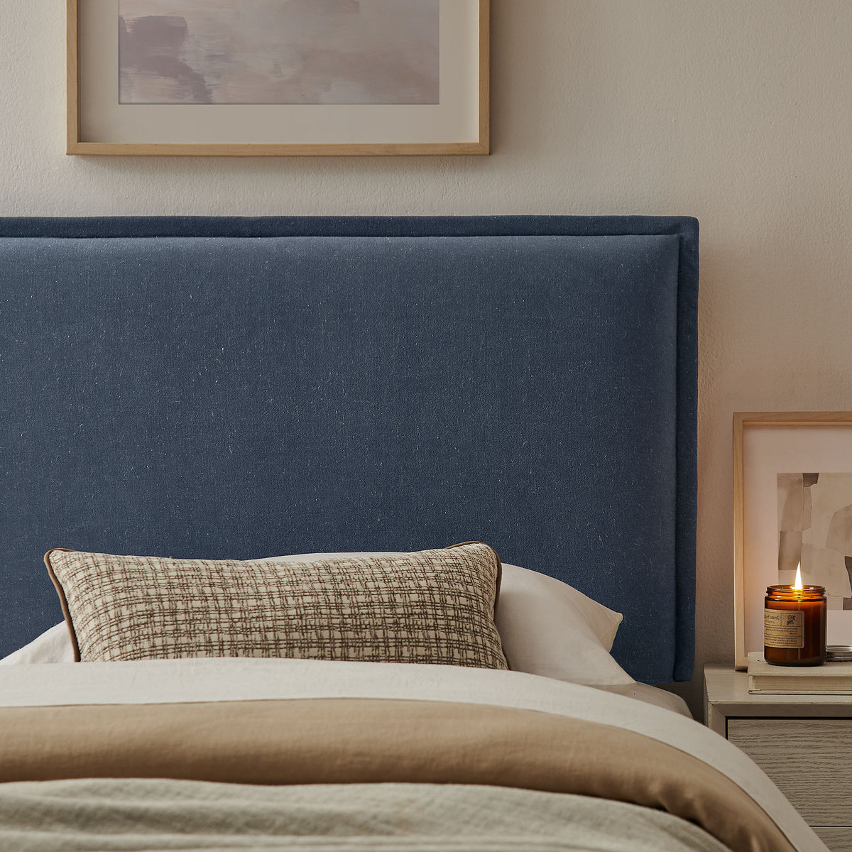 Camille Denim Upholstered Linen Blend Twin Size Headboard - Ornate Home