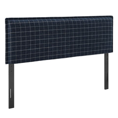 Camille Denim Windowpane Check Checkered Linen Blend Full Size Headboard - Ornate Home