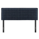 Camille Denim Windowpane Check Checkered Linen Blend King Size Headboard - Ornate Home
