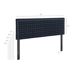 Camille Denim Windowpane Check Checkered Linen Blend King Size Headboard - Ornate Home
