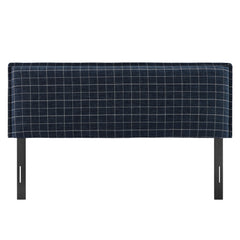 Camille Denim Windowpane Check Checkered Linen Blend Queen Size Headboard - Ornate Home