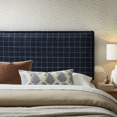 Camille Denim Windowpane Check Checkered Linen Blend Queen Size Headboard - Ornate Home