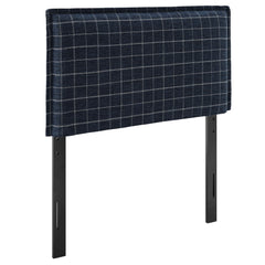 Camille Denim Windowpane Check Checkered Linen Blend Twin Size Headboard - Ornate Home