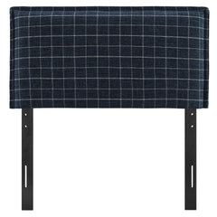 Camille Denim Windowpane Check Checkered Linen Blend Twin Size Headboard - Ornate Home