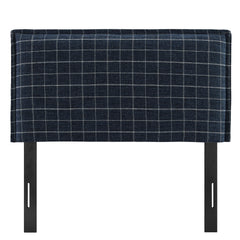 Camille Denim Windowpane Check Checkered Linen Blend Twin Size Headboard - Ornate Home