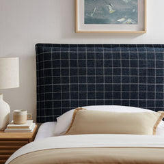 Camille Denim Windowpane Check Checkered Linen Blend Twin Size Headboard - Ornate Home