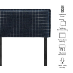Camille Denim Windowpane Check Checkered Linen Blend Twin Size Headboard - Ornate Home