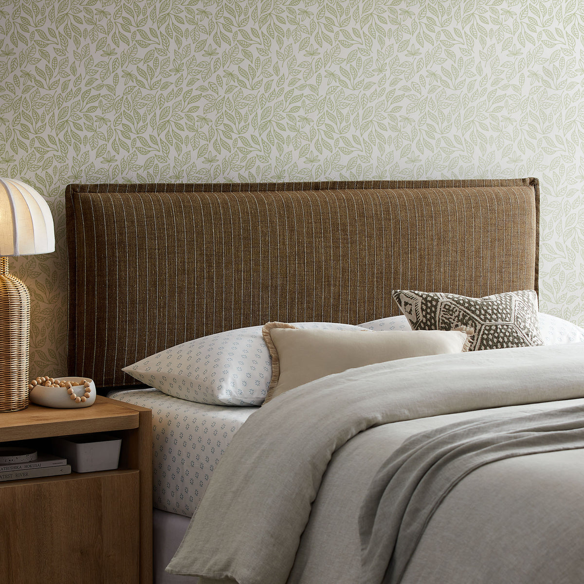 Camille Earth Stripe Striped Linen Blend King Size Headboard - Ornate Home
