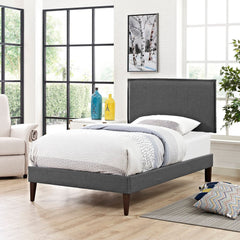 Camille Gray Fabric Twin Platform Bed with Squared Tapered Legs - Ornate Home