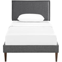 Camille Gray Fabric Twin Platform Bed with Squared Tapered Legs - Ornate Home