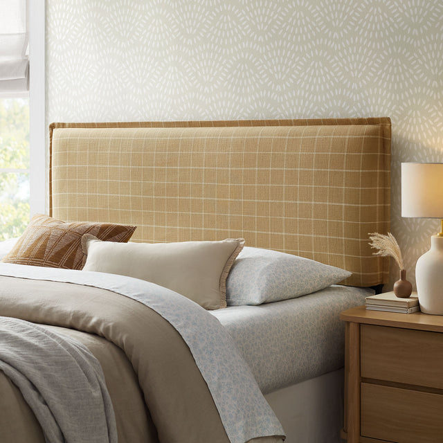 Camille Hemp Windowpane Check Checkered Linen Blend King Size Headboard - Ornate Home
