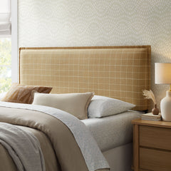 Camille Hemp Windowpane Check Checkered Linen Blend Queen Size Headboard - Ornate Home