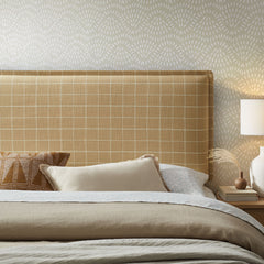 Camille Hemp Windowpane Check Checkered Linen Blend Queen Size Headboard - Ornate Home