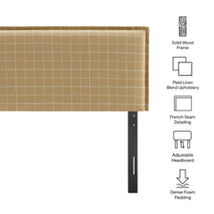 Camille Hemp Windowpane Check Checkered Linen Blend Queen Size Headboard - Ornate Home