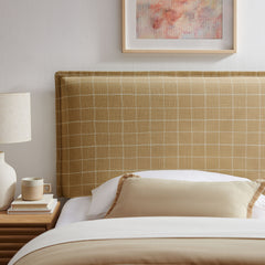 Camille Hemp Windowpane Check Checkered Linen Blend Twin Size Headboard - Ornate Home