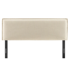 Camille Oatmeal Stripe Striped Linen Blend King Size Headboard - Ornate Home