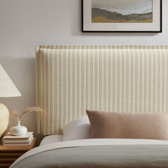 Camille Oatmeal Stripe Striped Linen Blend Twin Size Headboard - Ornate Home