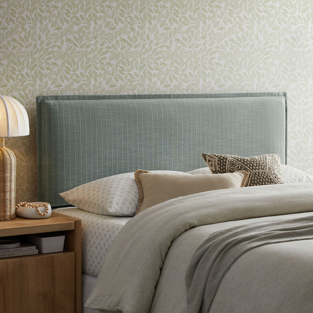Camille Spa Blue Stripe Striped Linen Blend Full Size Headboard - Ornate Home