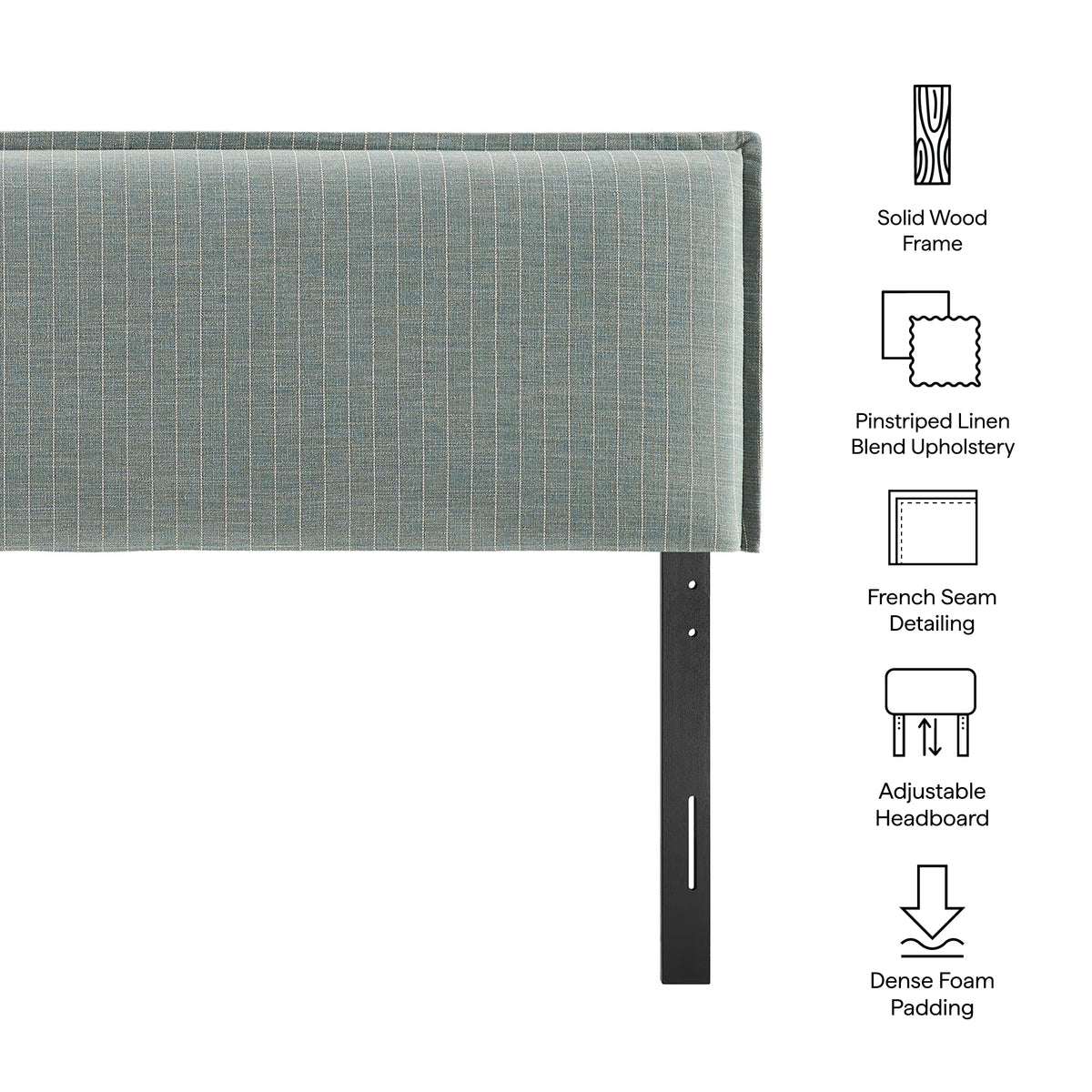 Camille Spa Blue Stripe Striped Linen Blend Full Size Headboard - Ornate Home