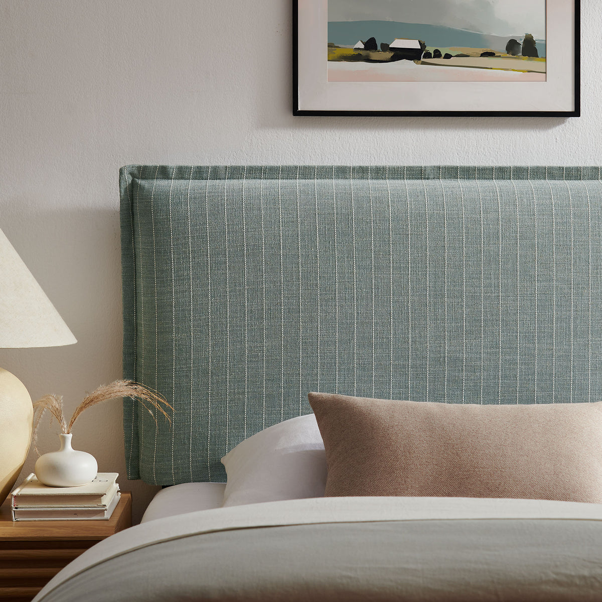 Camille Spa Blue Stripe Striped Linen Blend Twin Size Headboard - Ornate Home