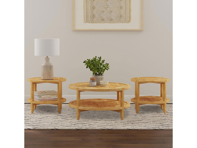 Camillo Maple 3-piece Round Coffee and End Table Set - Ornate Home