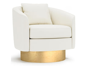 Camino White/Cream/Gold Leather Swivel Chair - Ornate Home