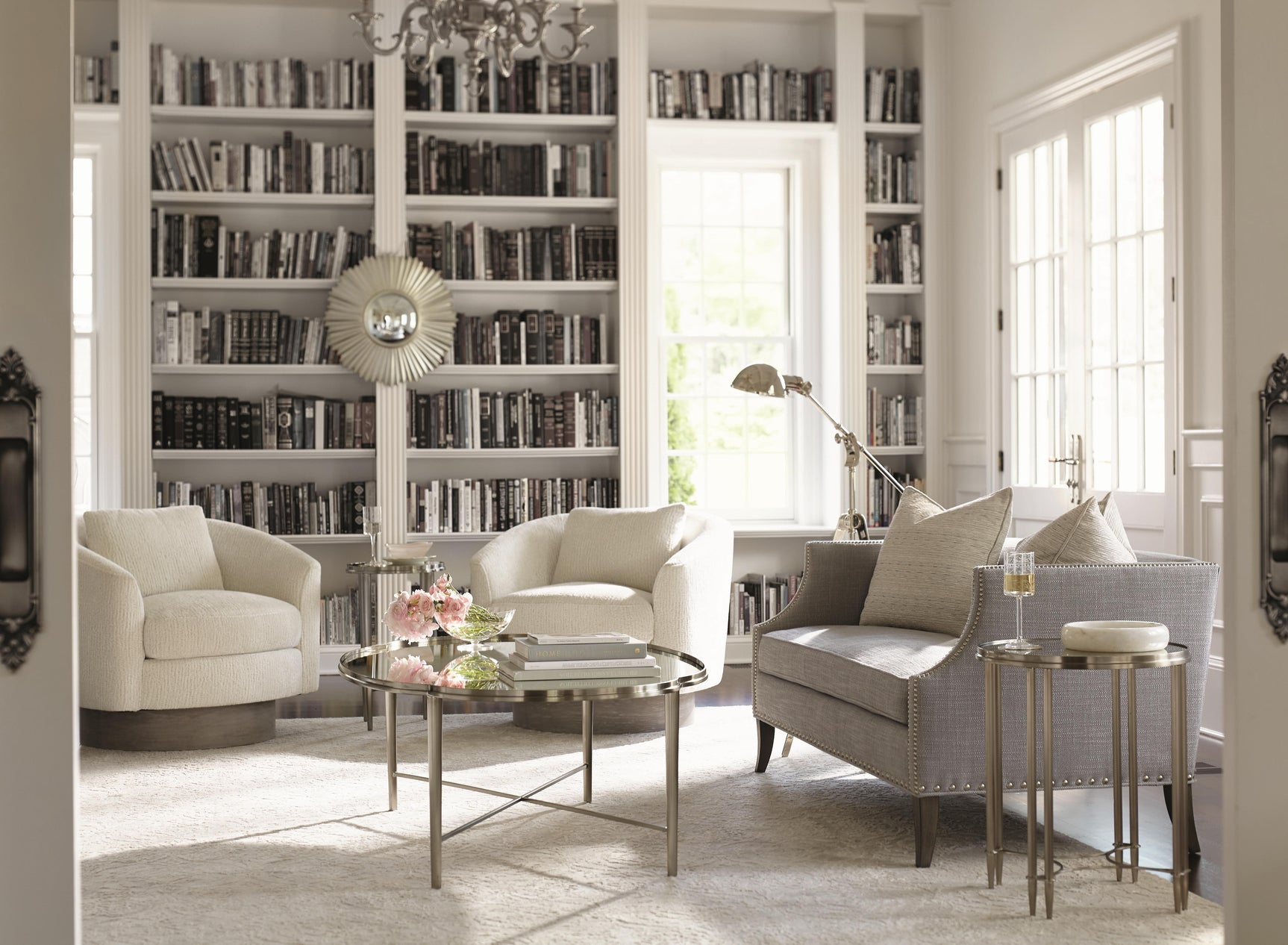 Camino White/Cream/Portobello Fabric Swivel Chair - Ornate Home