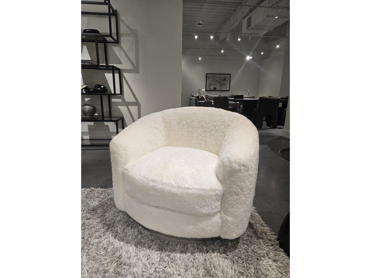 Camino White/Cream Shearling Swivel Chair - Ornate Home