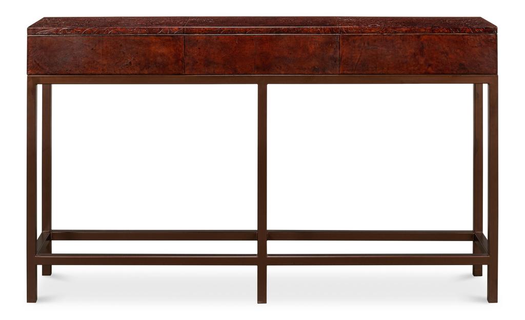 Campaign Brown Embossed Console - Ornate Home