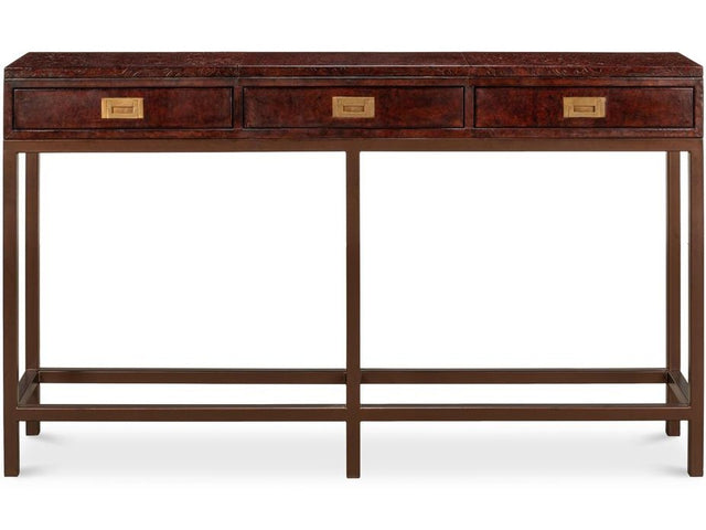Campaign Brown Embossed Console - Ornate Home