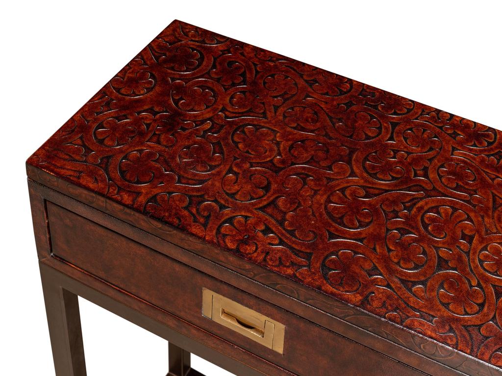 Campaign Brown Embossed Console - Ornate Home