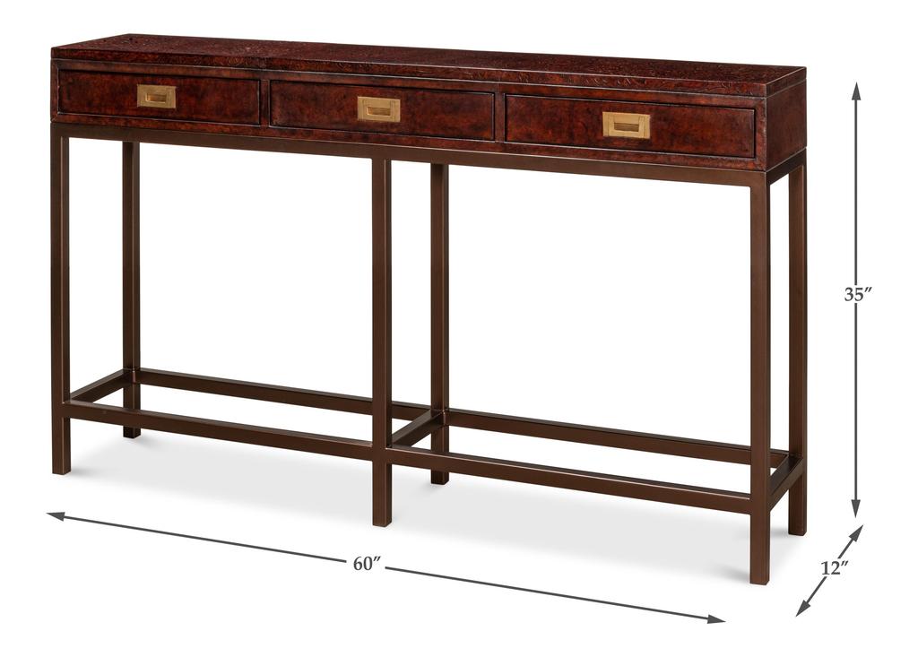 Campaign Brown Embossed Console - Ornate Home