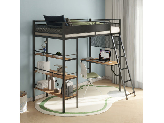 Campus Matte Black 3-shelf Metal Twin Workstation Loft Bed - Ornate Home