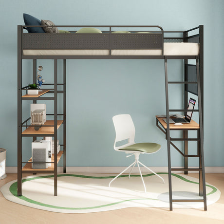 Campus Matte Black 3-shelf Metal Twin Workstation Loft Bed - Ornate Home