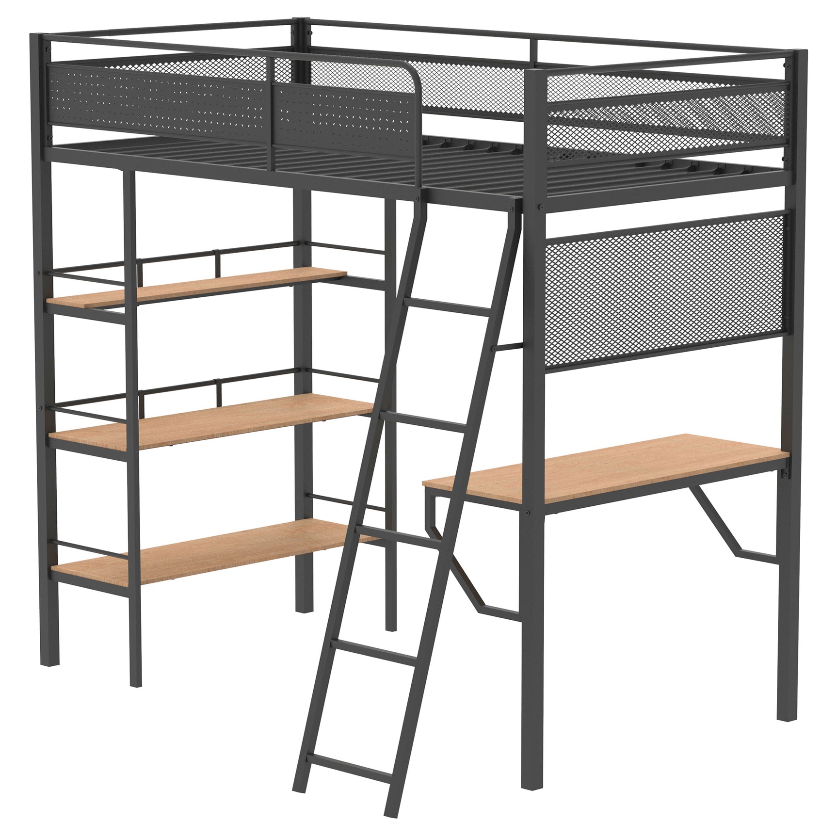Campus Matte Black 3-shelf Metal Twin Workstation Loft Bed - Ornate Home