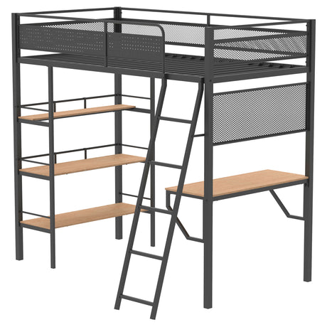 Campus Matte Black 3-shelf Metal Twin Workstation Loft Bed - Ornate Home