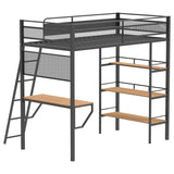 Campus Matte Black 3-shelf Metal Twin Workstation Loft Bed - Ornate Home