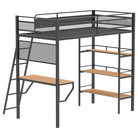 Campus Matte Black 3-shelf Metal Twin Workstation Loft Bed - Ornate Home