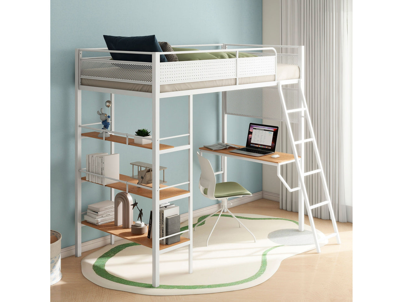 Campus Matte White 3-shelf Metal Twin Workstation Loft Bed - Ornate Home
