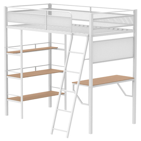 Campus Matte White 3-shelf Metal Twin Workstation Loft Bed - Ornate Home