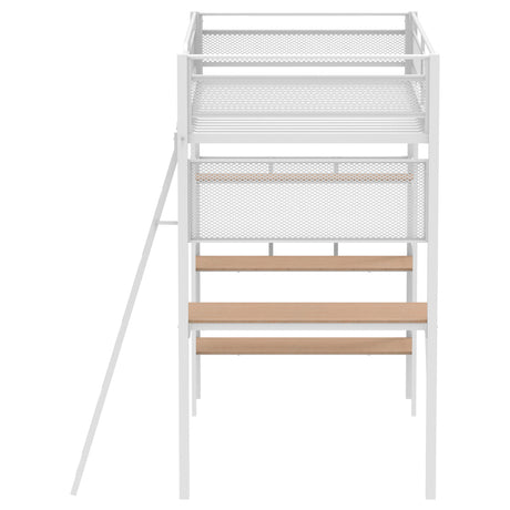 Campus Matte White 3-shelf Metal Twin Workstation Loft Bed - Ornate Home