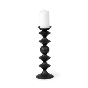 Candelero Black Large Metal Grooved Table Candle Holder - Ornate Home