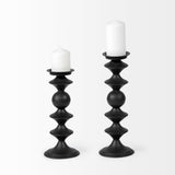 Candelero Black Large Metal Grooved Table Candle Holder - Ornate Home