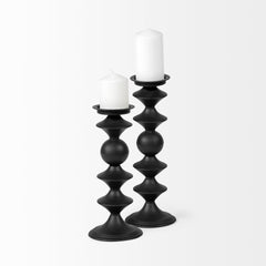 Candelero Black Large Metal Grooved Table Candle Holder - Ornate Home
