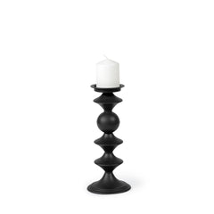 Candelero Black Small Metal Grooved Table Candle Holder - Ornate Home