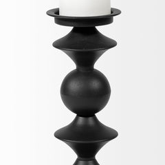 Candelero Black Small Metal Grooved Table Candle Holder - Ornate Home
